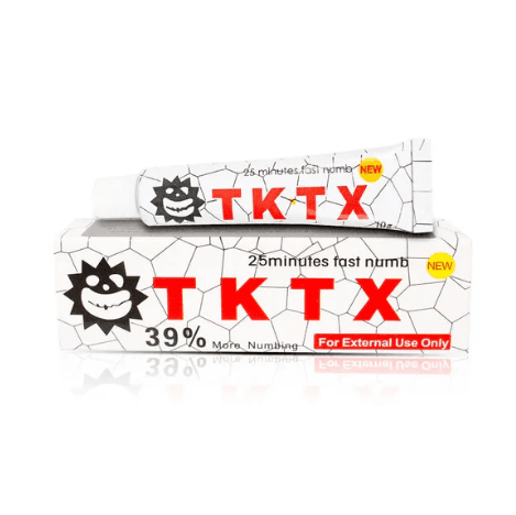 TKTX Tattoo Numbing Cream - White 39% - Official TKTX Numbing Cream. TKTX White 39%: The choice for sensitive skin, fine line tattoos, and gentle applications. Minimal irritation.